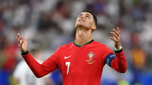Cristiano Ronaldo of Portugal reacts during the UEFA EURO 2024 round of 16 match between Portugal and Slovenia at Frankfurt Arena on July 01, 2024 in Frankfurt am Main, Germany.