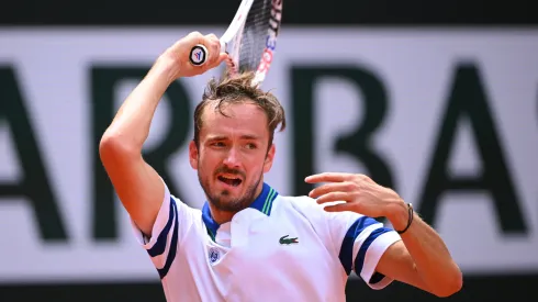 Daniil Medvedev plays a forehand.