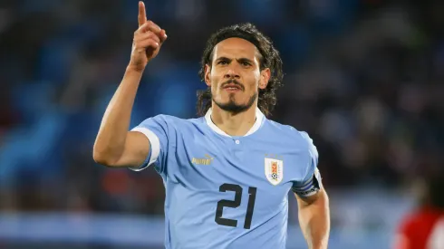 Edinson Cavani of Uruguay celebrates after scoring the first goal of his team during a match between Uruguay and Panama