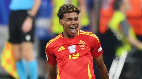Lamine Yamal of Spain celebrates scoring his team's first goal during the UEFA EURO 2024 Semi-Final match between Spain and France at Munich Football Arena on July 09, 2024 in Munich, Germany.