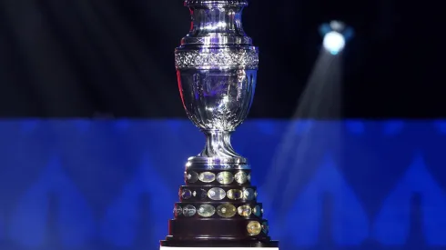 The Copa America trophy is displayed during the official draw of CONMEBOL Copa America 2024.