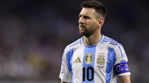 Lionel Messi of Argentina reacts during the CONMEBOL Copa America 2024 quarter-final match between Argentina and Ecuador