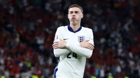 Cole Palmer of England celebrates scoring his team's first goal during the UEFA EURO 2024 final match between Spain and England at Olympiastadion on July 14, 2024 in Berlin, Germany.
