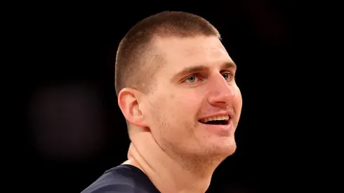 Nikola Jokic #15 of the Denver Nuggets warms up before the game against the New York Knicks at Madison Square Garden on December 04, 2021 in New York City.