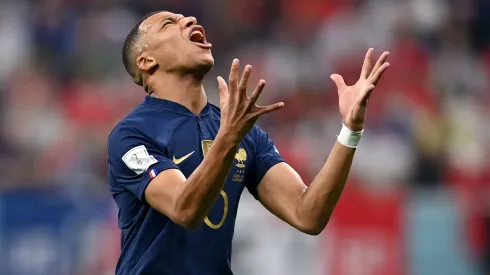 Kylian Mbappe of France reacts during the FIFA World Cup Qatar 2022 semi final match between France and Morocco at Al Bayt Stadium on December 14, 2022 in Al Khor, Qatar.