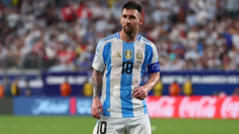 Lionel Messi of Argentina reacts during the CONMEBOL Copa America 2024 semifinal match between Canada and Argentina