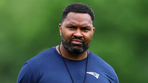 New England Patriots head coach Jerod Mayo looks on during the New England Patriots OTA Offseason Workout on May 29, 2024 in Foxborough, Massachusetts.