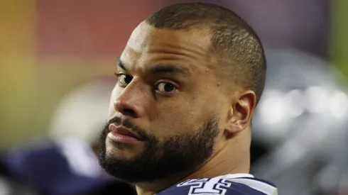 Dak Prescott #4 of the Dallas Cowboys looks on during the game against the Washington Commanders at FedExField on January 08, 2023 in Landover, Maryland.