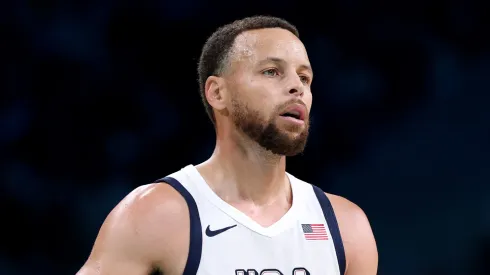 Stephen Curry #4 of Team United States looks on during a Men's Group Phase - Group C game between the United States and South Sudan on day five of the Olympic Games Paris 2024 at Stade Pierre Mauroy on July 31, 2024 in Lille, France.