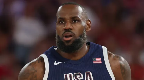 Lebron James #6 of Team United States looks on during the Men's Gold Medal game between Team France and Team United States