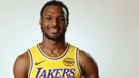 Bronny James #9 of the Los Angeles Lakers poses for a portrait during the 2024 NBA Rookie Photo Shoot at UNLV on July 16, 2024 in Las Vegas, Nevada.