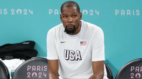 Kevin Durant #7 of Team United States looks on prior to the Men's Gold Medal game between Team France and Team United States