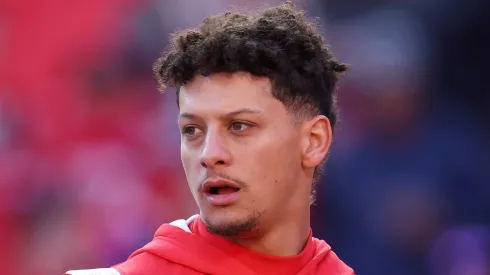 Patrick Mahomes #15 of the Kansas City Chiefs warms up before the game against the Buffalo Bills at GEHA Field at Arrowhead Stadium on December 10, 2023 in Kansas City, Missouri.