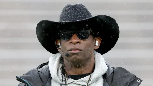 Head coach Deion Sanders of the Colorado Buffaloes watches as his team plays their spring game at Folsom Field on April 27, 2024 in Boulder, Colorado.