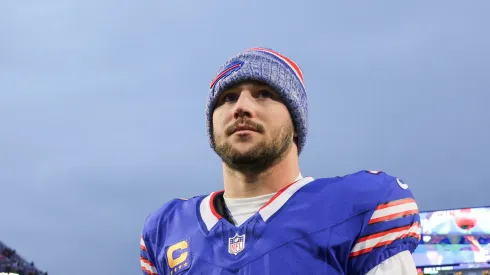 Josh Allen #17 of the Buffalo Bills looks on after a game against the New England Patriots at Highmark Stadium on December 31, 2023 in Orchard Park, New York.