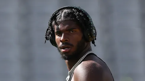 Quarterback Shedeur Sanders #2 of the Colorado Buffaloes warms up before the NCAAF game against the Arizona State Sun Devils at Mountain America Stadium on October 07, 2023 in Tempe, Arizona.
