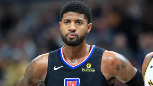 Paul George #13 of the Los Angeles Clippers watches the action against the Indiana Pacers