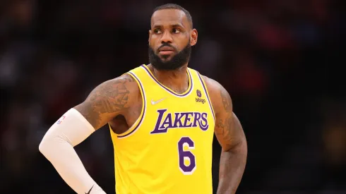 LeBron James #6 of the Los Angeles Lakers in action against the Houston Rockets