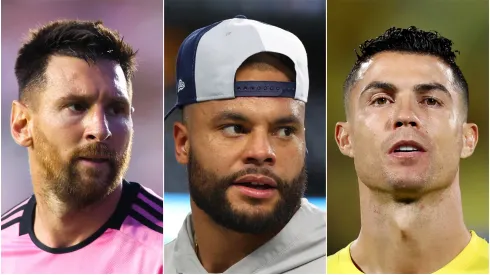 Lionel Messi (left), Dak Prescott (c) and Cristiano Ronaldo.