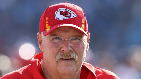Andy Reid the head coach of the Kansas City Chiefs against the Tennessee Titans at Nissan Stadium on October 24, 2021 in Nashville, Tennessee.