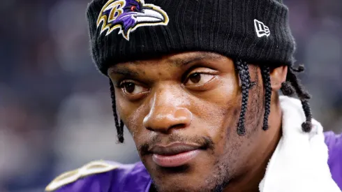Quarterback Lamar Jackson #8 of the Baltimore Ravens leaves the field after a win against the Dallas Cowboys at AT&T Stadium on September 22, 2024 in Arlington, Texas.