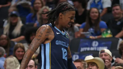 Ja Morant #12 of the Memphis Grizzlies leaves the court in the second half of a preseason game against the Dallas Mavericks at American Airlines Center on October 7, 2024 in Dallas, Texas.