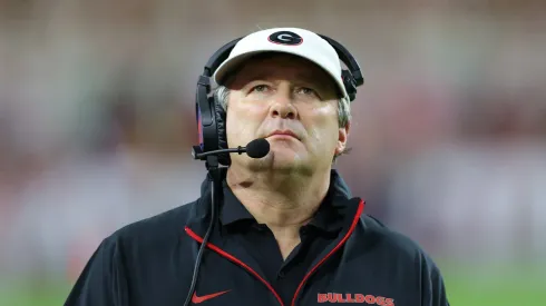 Head coach Kirby Smart of the Georgia Bulldogs reacts during the second quarter against the Alabama Crimson Tide at Bryant-Denny Stadium on September 28, 2024 in Tuscaloosa, Alabama.