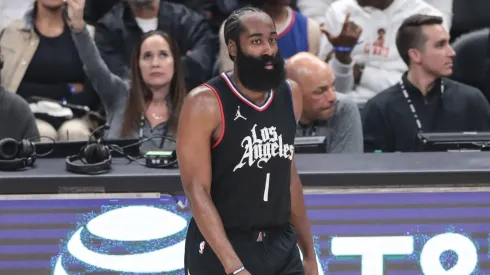 LA Clippers guard James Harden (1) during game 2 of the first round of the Western Conference playoffs between the Dallas Mavericks and the LA Clippers on April 23, 2024, at Crypto.com Arena in Los Angeles, CA.