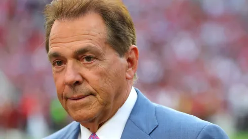 Former Alabama Crimson Tide head coach Nick Saban looks on before the game against the Georgia Bulldogs at Bryant-Denny Stadium on September 28, 2024 in Tuscaloosa, Alabama.
