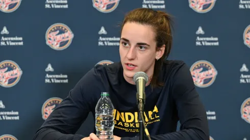 Caitlin Clark of Indiana Fever during a press conference