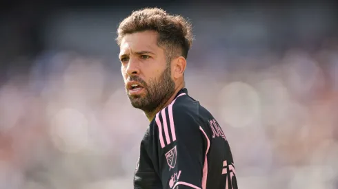 Jordi Alba #18 of Inter Miami CF looks back in the first half against New York City FC