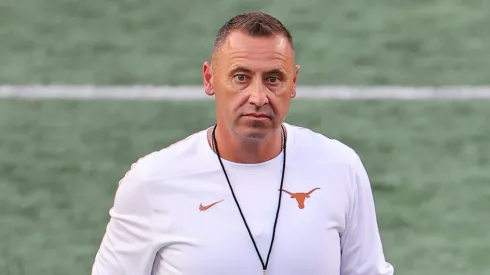 Head coach Steve Sarkisian of the Texas Longhorns looks on prior to a game against the Georgia Bulldogs at Darrell K Royal-Texas Memorial Stadium on October 19, 2024 in Austin, Texas.