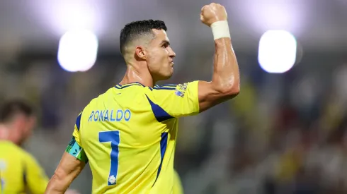 Cristiano Ronaldo of Al Nassr celebrates after scoring the 1st goal during the Saudi Pro League match between Al Ettifaq and Al Nassr at Al Ettifaq Stadium on September 20, 2024 in Ad Dammam, Saudi Arabia.