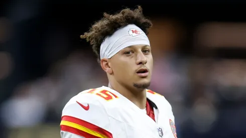 Patrick Mahomes #15 of the Kansas City Chiefs looks on during a preseason game against the New Orleans Saints at Caesars Superdome on August 13, 2023 in New Orleans, Louisiana.