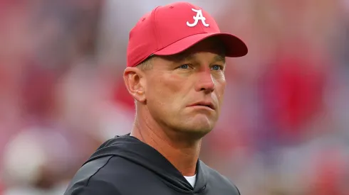 Head coach Kalen DeBoer of the Alabama Crimson Tide looks on before the game against the Georgia Bulldogs at Bryant-Denny Stadium on September 28, 2024 in Tuscaloosa, Alabama.