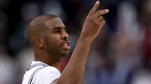 Chris Paul #3 of the San Antonio Spurs reacts during a 113-104 LA Clippers win at Intuit Dome on November 04, 2024 in Inglewood, California.
