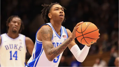 November 29, 2024: Duke Blue Devils guard Isaiah Evans (3) attempts a free throw during the NCAA, College League, USA Basketball game between the Seattle Redhawks and the Duke Blue Devils at Cameron Indoor Stadium in Durham, North Carolina. CSM Durham USA