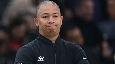 Head coach Tyronn Lue of the LA Clippers reacts during the first half against the Golden State Warriors at Intuit Dome on November 18, 2024 in Inglewood, California.