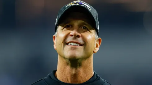 Baltimore Ravens head coach John Harbaugh leaves the football field after the NFL, American Football Herren, USA game between the Baltimore Ravens and the Los Angeles Chargers on November 25, 2024, at SoFi Stadium in Inglewood, CA.