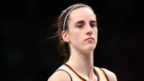Caitlin Clark #22 of the Indiana Fever looks on against the New York Liberty