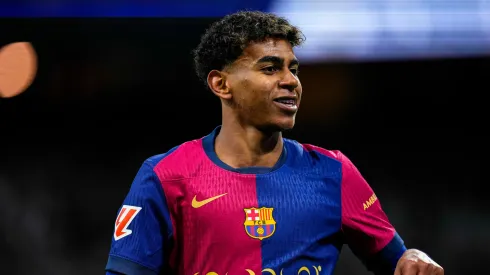 Lamine Yamal of FC Barcelona celebrates after scoring against Real Madrid