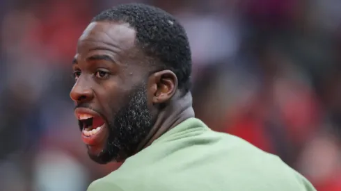 Draymond Green 23 of the Golden State Warriors looks on during the first half against the Chicago Bulls at the United Center on January 12, 2024 in Chicago, Illinois.