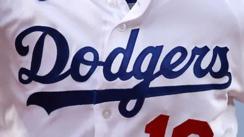 A jersey close-up of Will Smith #16 of the Los Angeles Dodgers rounding the bases after his home run in the first inning against the Philadelphia Phillies at Dodger Stadium.
