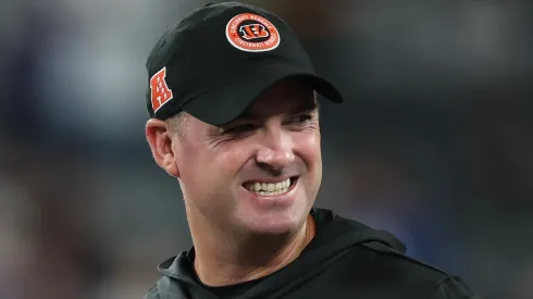 Head coach Zac Taylor of the Cincinnati Bengals on the field prior to the game against the New York Giants at MetLife Stadium on October 13, 2024 in East Rutherford, New Jersey.