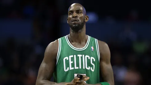 Kevin Garnett #5 of the Boston Celtics during their game at Time Warner Cable Arena on February 11, 2013 in Charlotte, North Carolina.