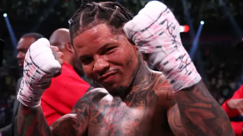 Gervonta Davis in the green and purple trunks poses after defeating Ryan Garcia in the black trunks by knockout in the seventh round during their catchweight bout at T-Mobile Arena on April 22, 2023 in Las Vegas, Nevada.