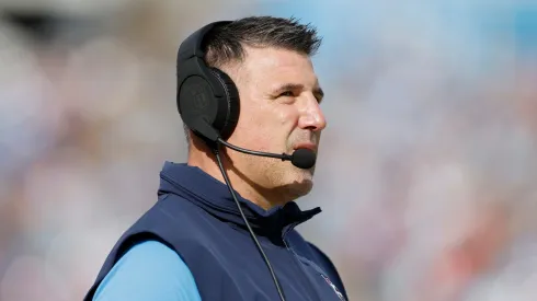 Former Head coach Mike Vrabel of the Tennessee Titans looks on during the first half in the game against the Seattle Seahawks at Nissan Stadium on December 24, 2023 in Nashville, Tennessee.