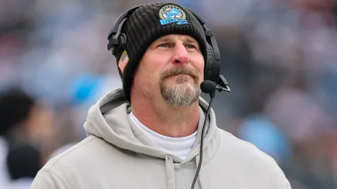 Head coach Dan Campbell of the Detroit Lions looks on before the game against the Chicago Bears at Soldier Field on December 22, 2024 in Chicago, Illinois.