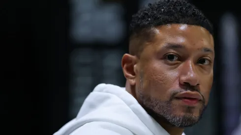 Head coach Marcus Freeman of the Notre Dame Fighting Irish speaks to the media during the Notre Dame Fighting Irish media day at the Georgia World Congress Center prior to the 2025 CFP National Championship between the Ohio State Buckeyes and Notre Dame Fighting Irish on January 18, 2025 in Atlanta, Georgia.