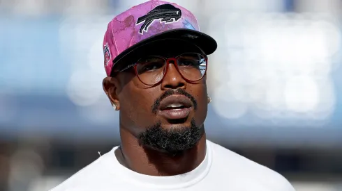 Buffalo Bills linebacker Von Miller #40 looks on before a game against the Pittsburgh Steelers at Highmark Stadium on October 09, 2022 in Orchard Park, New York.